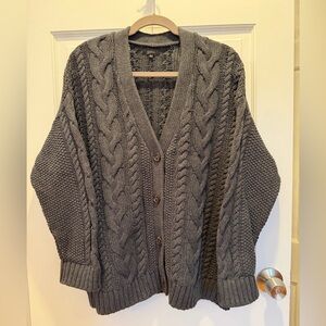 Quince oversized cable cardigan 100% organic cotton charcoal size Medium